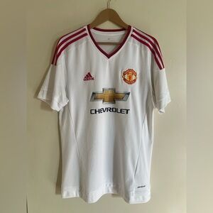 2015 2016 Adidas Manchester United White Away Soccer Jersey L *HAS FLAWS*